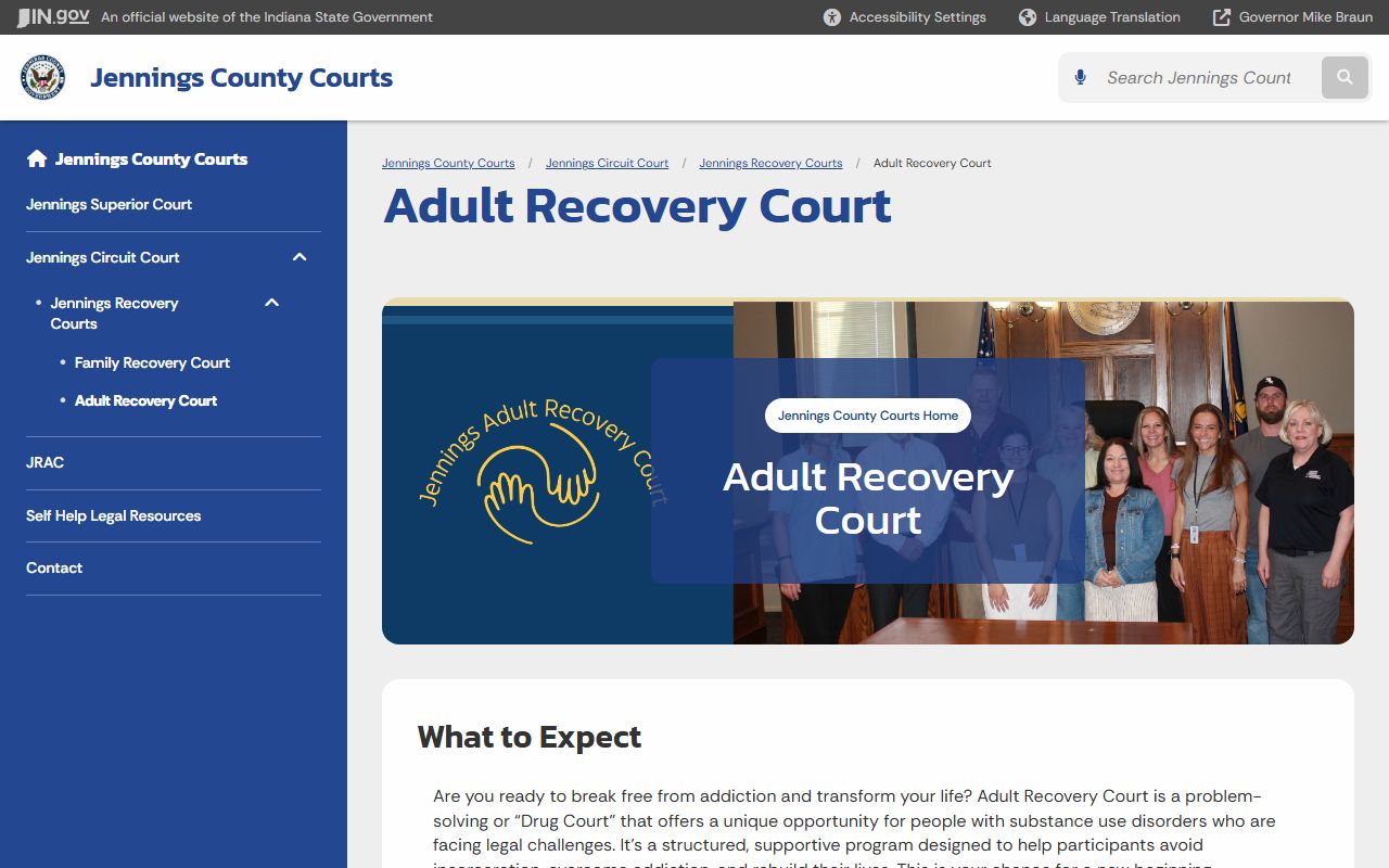 Jennings County Clerk records Adult Recovery Court official page