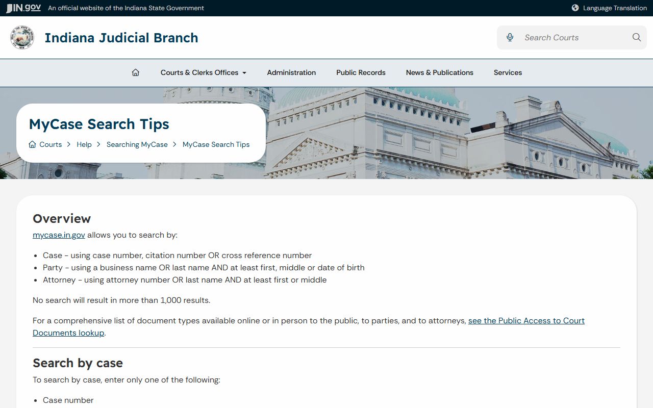 Jennings County court records MyCase search tips