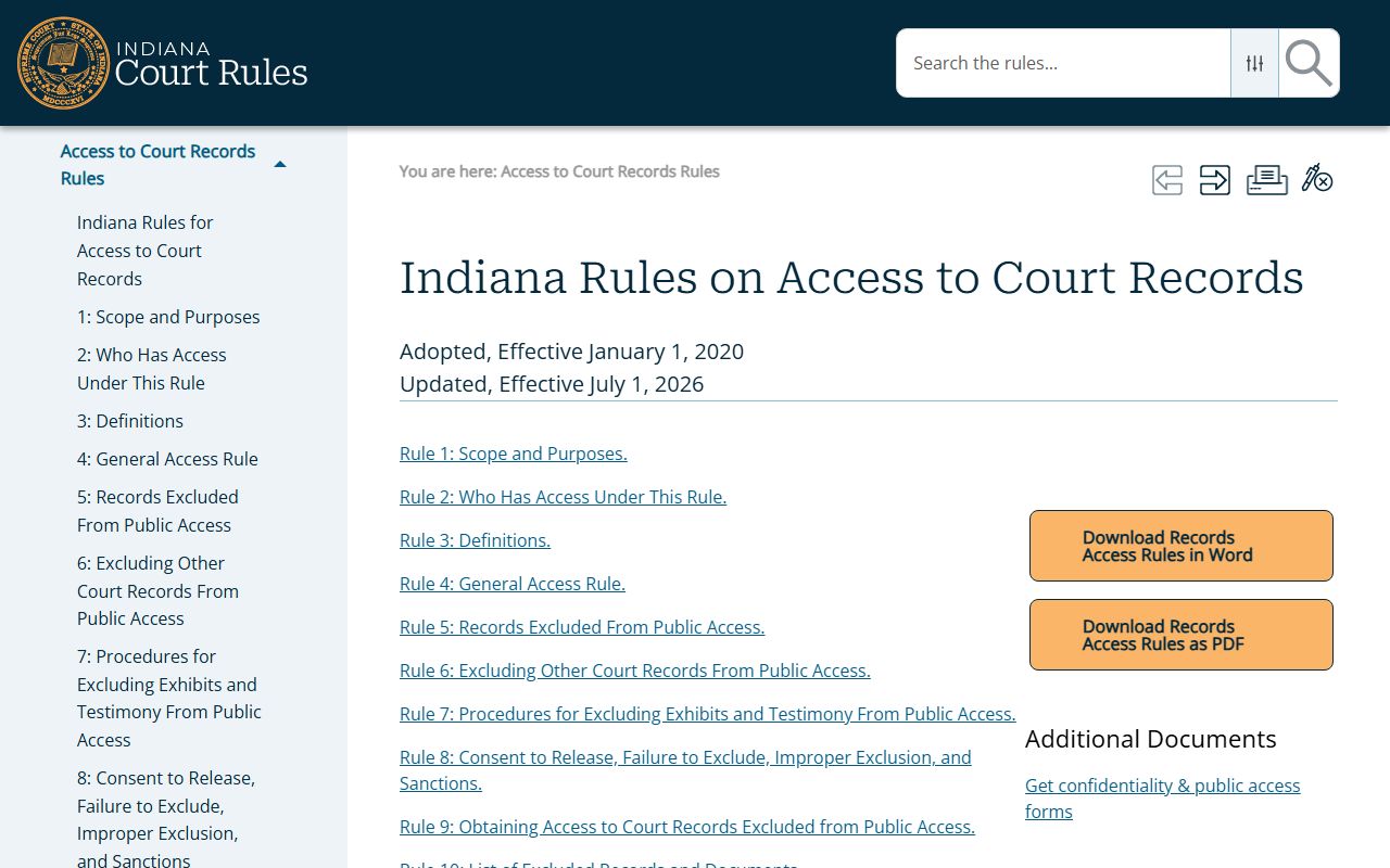 Jennings County court records Indiana rules on access to court records