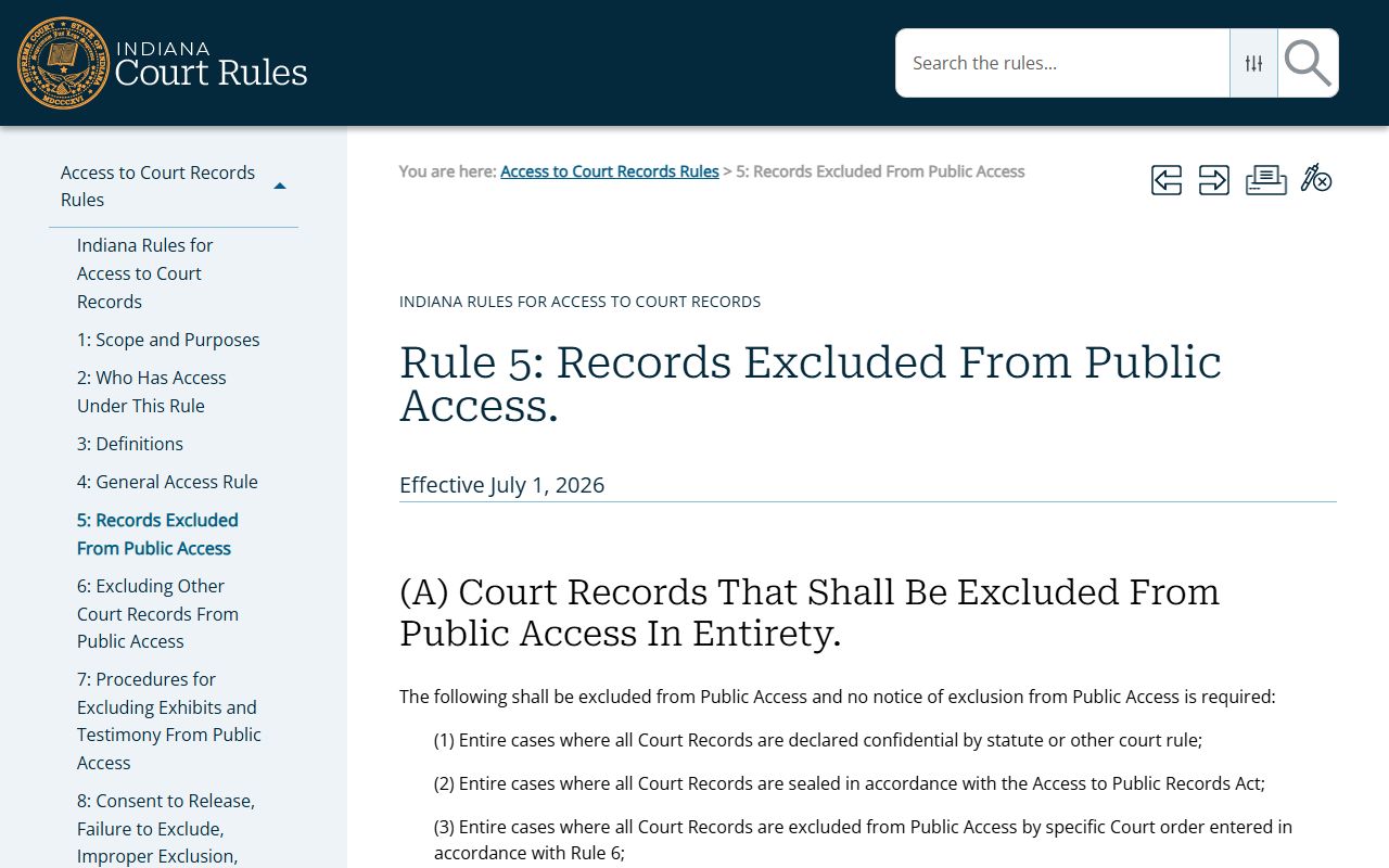 Jennings County court records Indiana Access to Court Records Rule 5