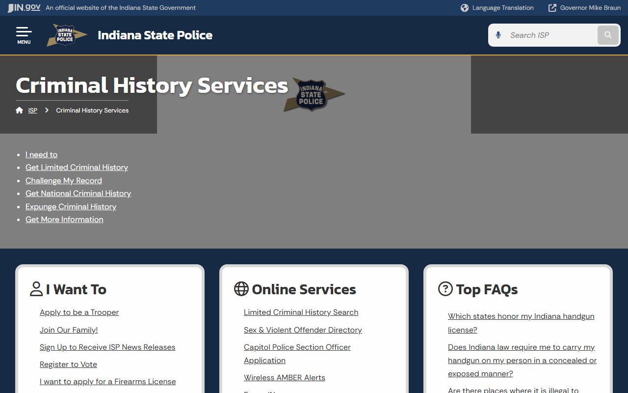 Jennings County criminal court records Indiana State Police criminal history services