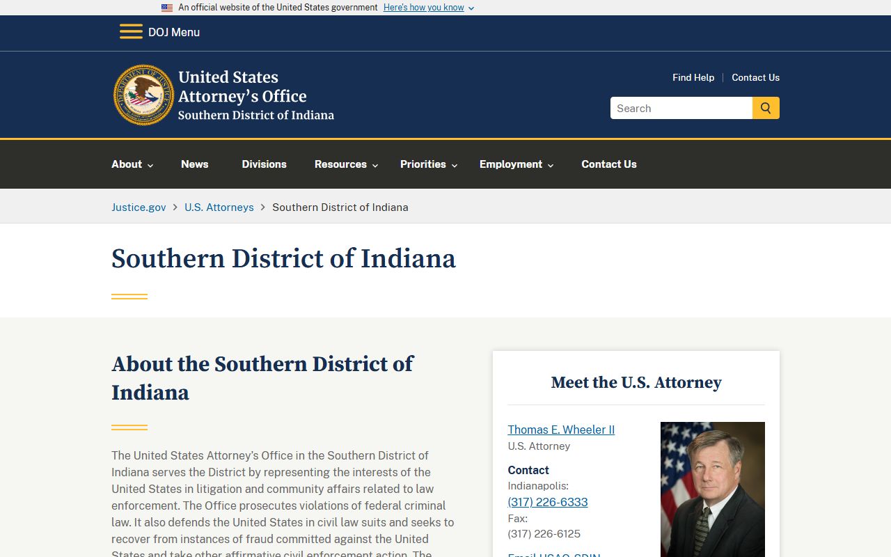 Jennings County criminal court records U.S. Attorney Southern District of Indiana