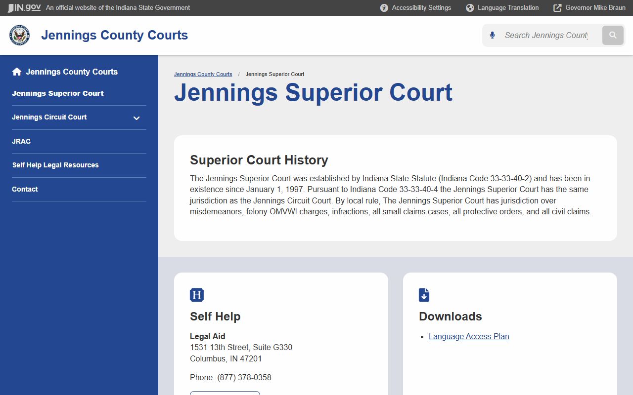 Jennings County court records Superior Court official page