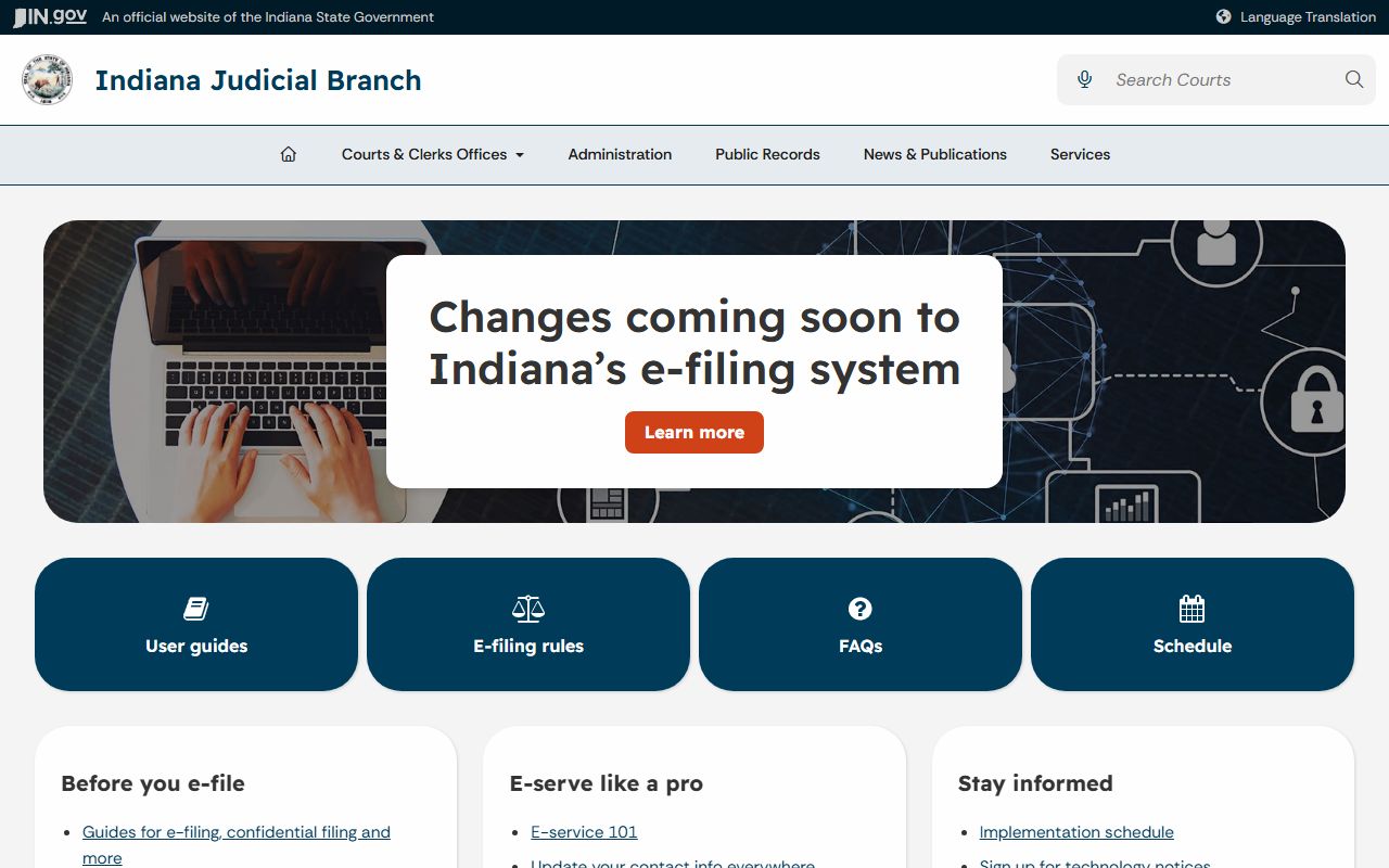 Jennings County court records Indiana e-filing services page