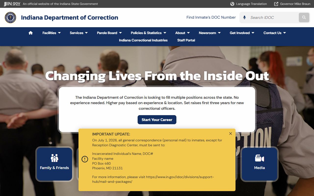 Jennings County inmate search through Indiana Department of Correction resources