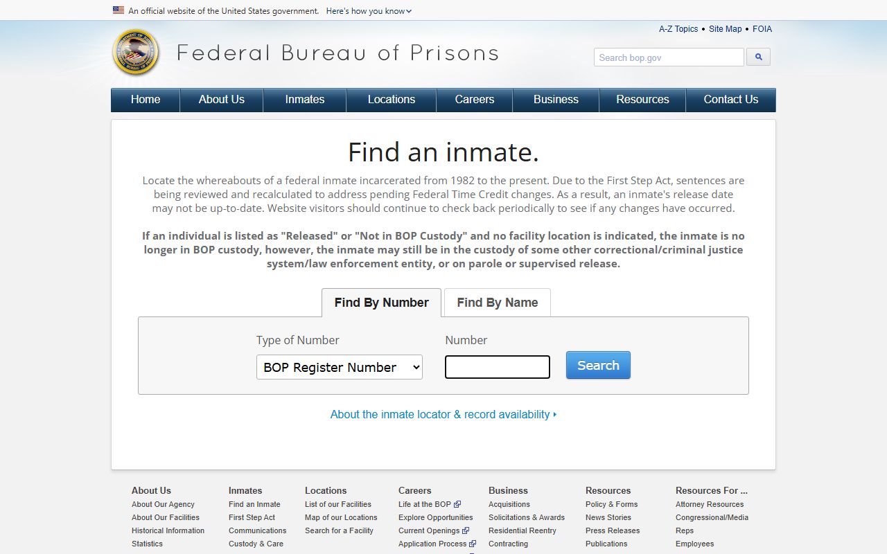 Jennings County inmate search through federal Bureau of Prisons locator
