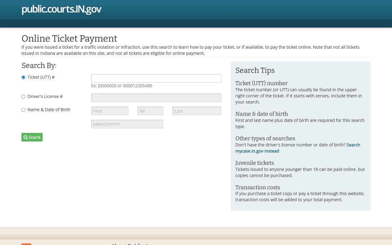 Jennings County traffic court records Indiana ePay citation payment portal